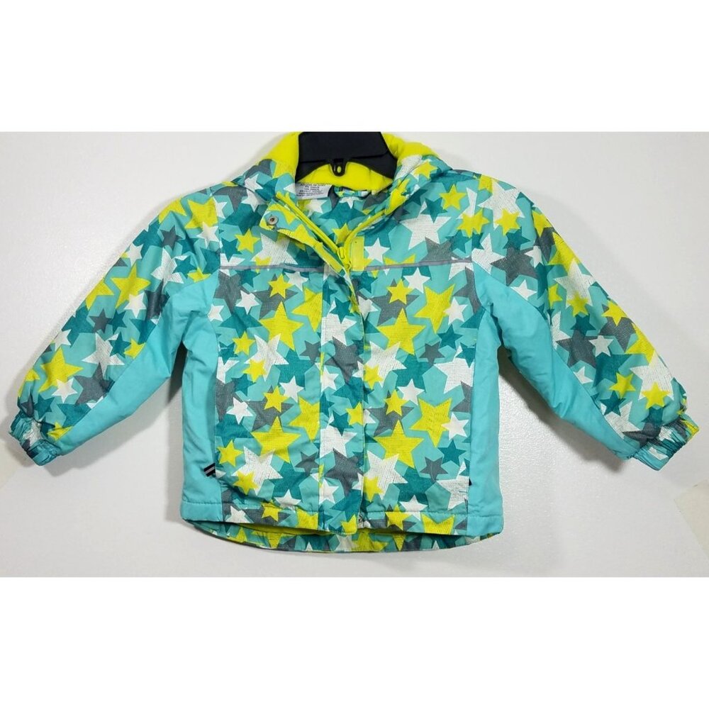 Lupilu Kids Insulated Rain  Jacket Hooded Star Patterned Blue Green Water-proof